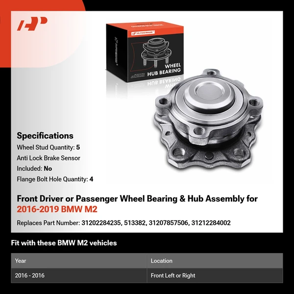 Front Driver or Passenger Wheel Bearing & Hub Assembly for 2016-2019 BMW M2