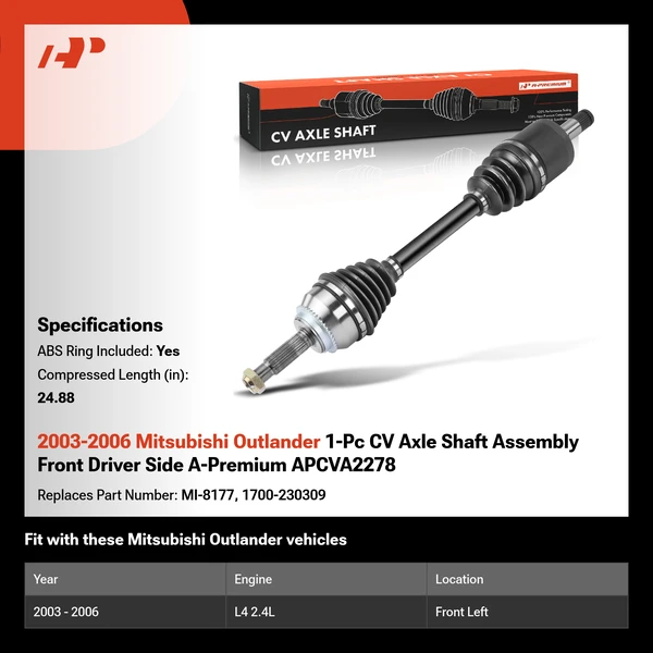 2003-2006 Mitsubishi Outlander 1-Pc CV Axle Shaft Assembly Front Driver Side A-Premium APCVA2278