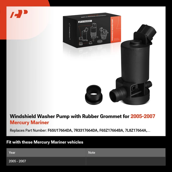 Windshield Washer Pump with Rubber Grommet for 2005-2007 Mercury Mariner