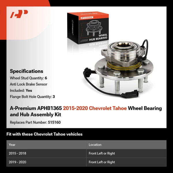 A-Premium APHB1365 2015-2020 Chevrolet Tahoe Wheel Bearing and Hub Assembly Kit