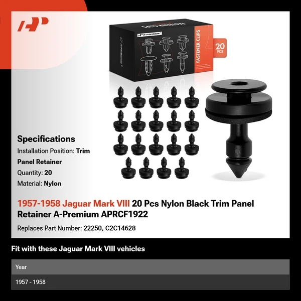 1957-1958 Jaguar Mark VIII 20 Pcs Nylon Black Trim Panel Retainer A-Premium APRCF1922