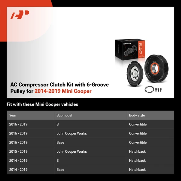 AC Compressor Clutch Kit with 6-Groove Pulley for 2014-2019 Mini Cooper