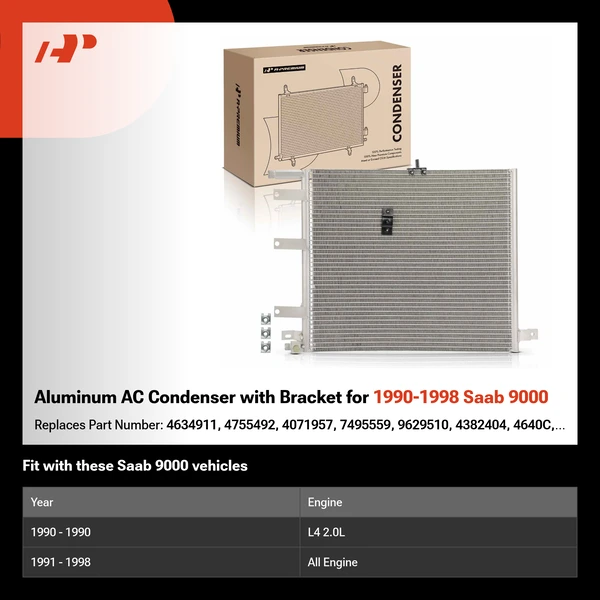 Aluminum AC Condenser with Bracket for 1990-1998 Saab 9000