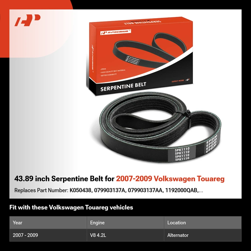 43.89 inch Serpentine Belt for 2007-2009 Volkswagen Touareg