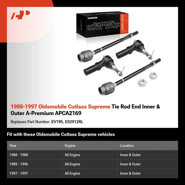 1988-1997 Oldsmobile Cutlass Supreme Tie Rod End Inner & Outer A-Premium APCA2169