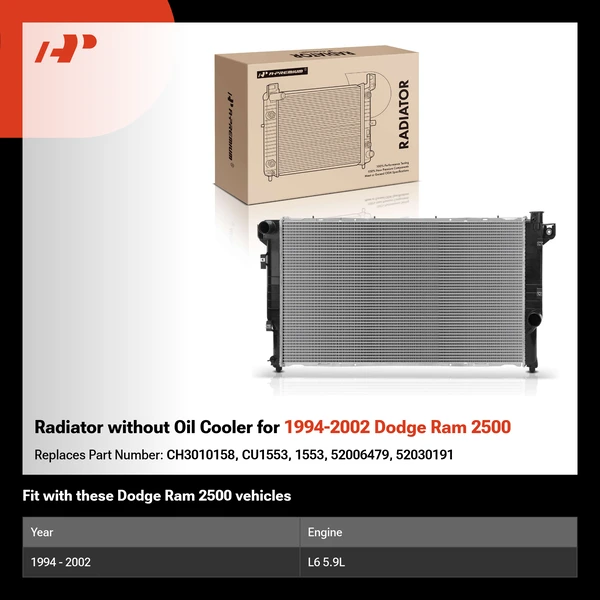 Radiator without Oil Cooler for 1994-2002 Dodge Ram 2500