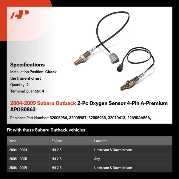 2004-2009 Subaru Outback 2-Pc Oxygen Sensor 4-Pin A-Premium APOS0863
