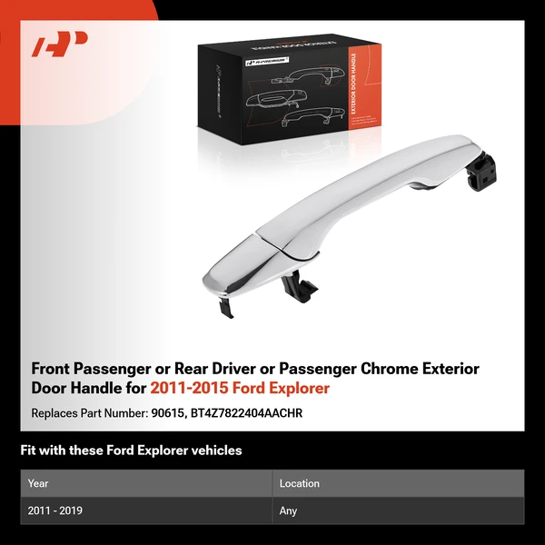 Front Passenger or Rear Driver or Passenger Chrome Exterior Door Handle for 2011-2015 Ford Explorer