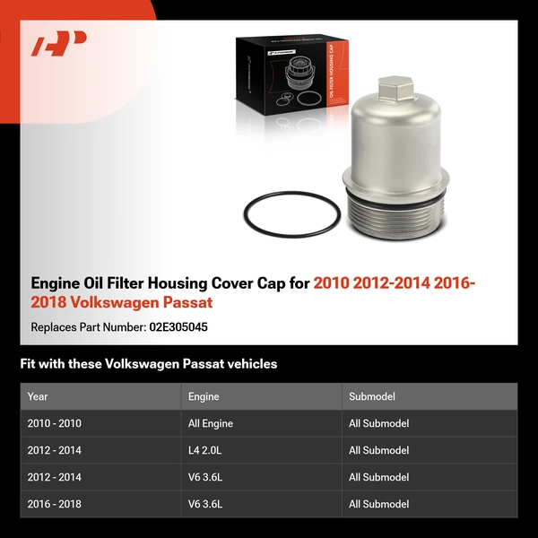 Engine Oil Filter Housing Cover Cap for 2010 2012-2014 2016-2018 Volkswagen Passat