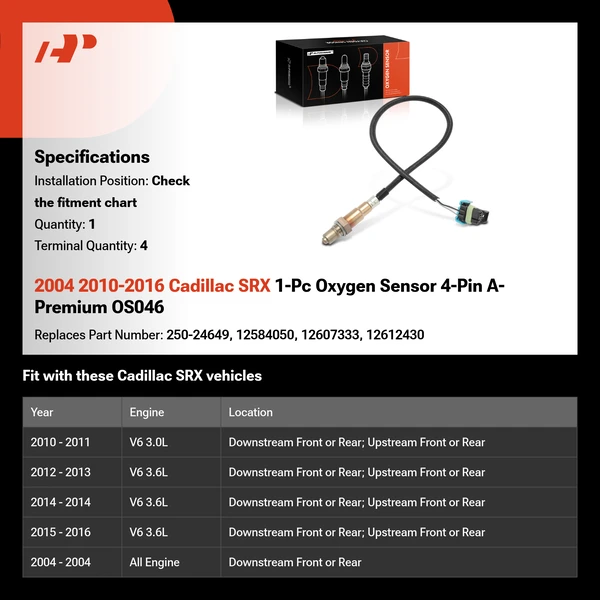 2004 2010-2016 Cadillac SRX 1-Pc Oxygen Sensor 4-Pin A-Premium OS046