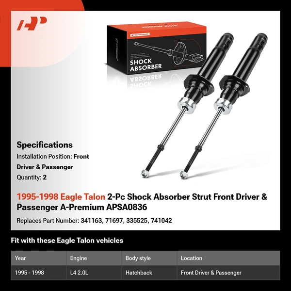 1995-1998 Eagle Talon 2-Pc Shock Absorber Strut Front Driver & Passenger A-Premium APSA0836
