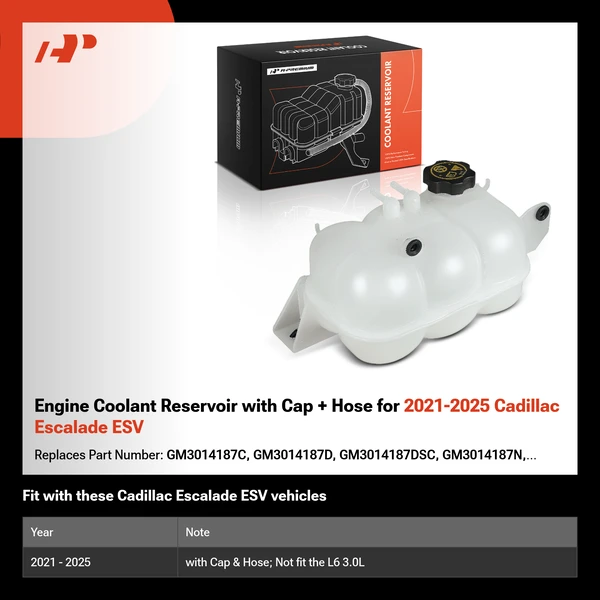 Engine Coolant Reservoir with Cap + Hose for 2021-2025 Cadillac Escalade ESV