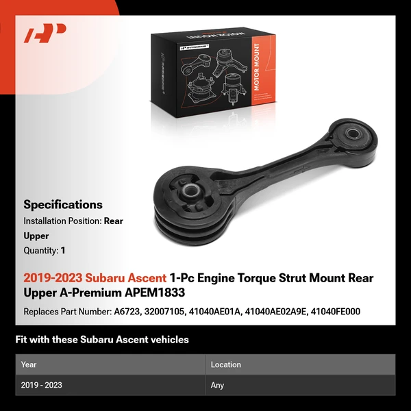 2019-2023 Subaru Ascent 1-Pc Engine Torque Strut Mount Rear Upper A-Premium APEM1833