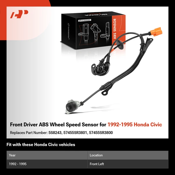 Front Driver ABS Wheel Speed Sensor for 1992-1995 Honda Civic