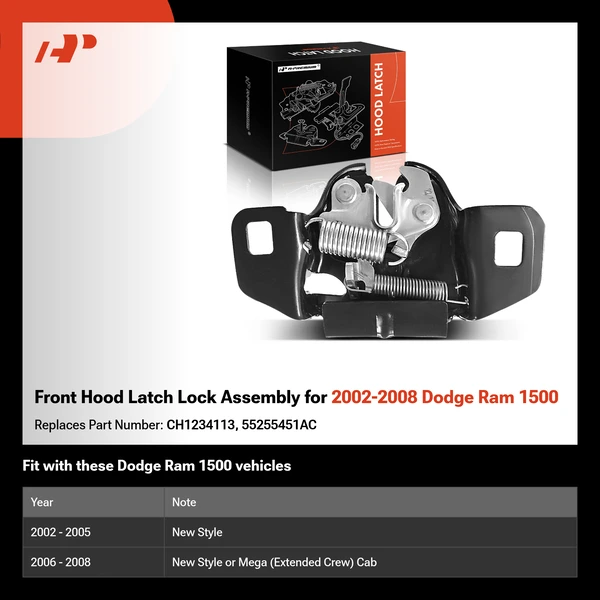 Front Hood Latch Lock Assembly for 2002-2008 Dodge Ram 1500