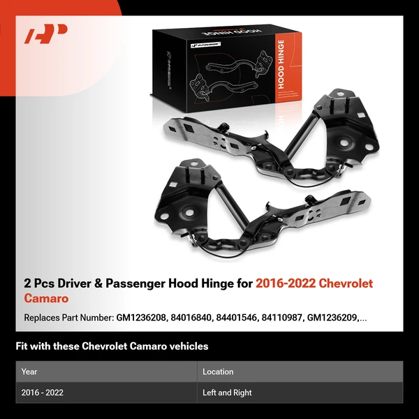 2 Pcs Driver & Passenger Hood Hinge for 2016-2022 Chevrolet Camaro