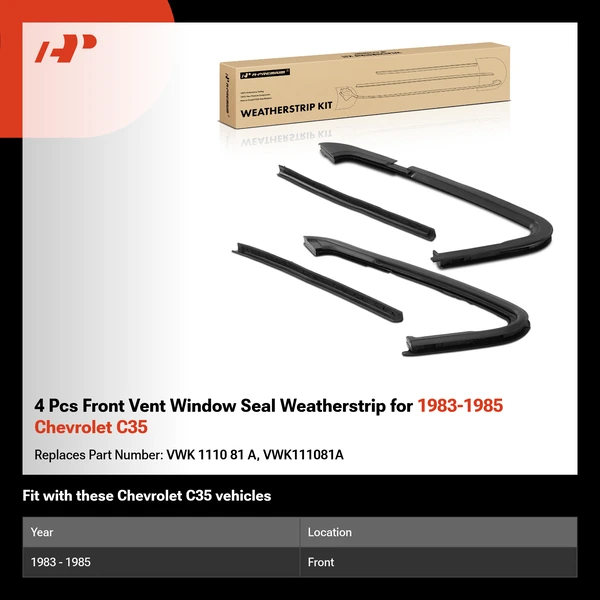 4 Pcs Front Vent Window Seal Weatherstrip for 1983-1985 Chevrolet C35
