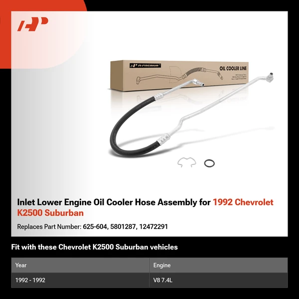Inlet Lower Engine Oil Cooler Hose Assembly for 1992 Chevrolet K2500 Suburban