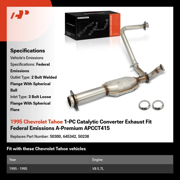 1995 Chevrolet Tahoe 1-PC Catalytic Converter Exhaust Fit Federal Emissions A-Premium APCCT415