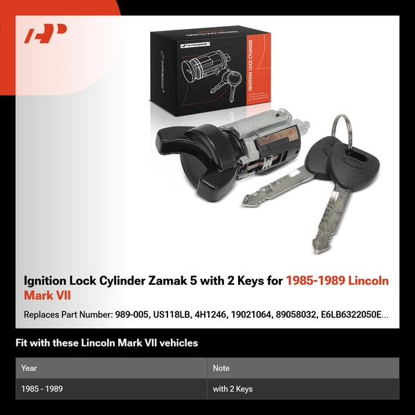 Ignition Lock Cylinder Zamak 5 with 2 Keys for 1985-1989 Lincoln Mark VII