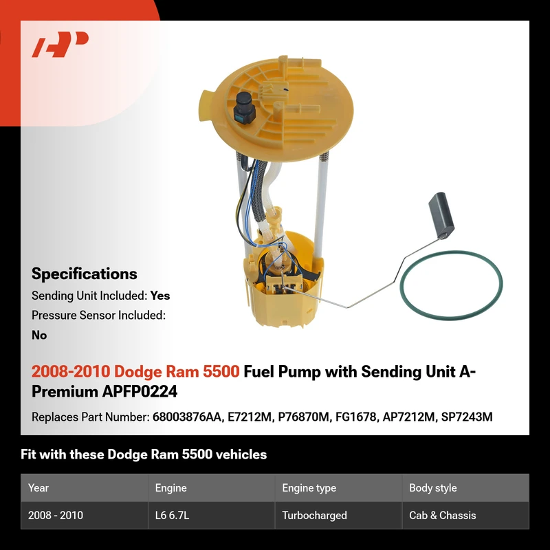 2008-2010 Dodge Ram 5500 Fuel Pump with Sending Unit A-Premium APFP0224