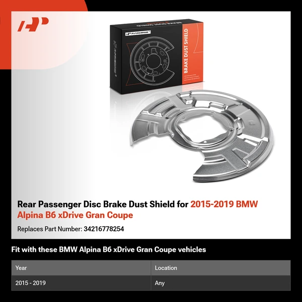 Rear Passenger Disc Brake Dust Shield for 2015-2019 BMW Alpina B6 xDrive Gran Coupe