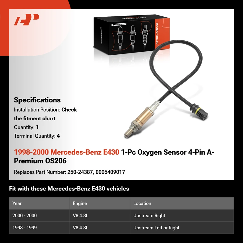 1998-2000 Mercedes-Benz E430 1-Pc Oxygen Sensor 4-Pin A-Premium OS206