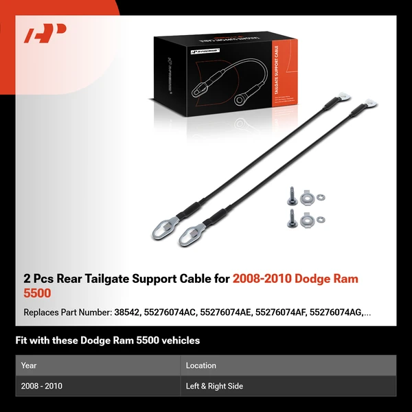 2 Pcs Rear Tailgate Support Cable for 2008-2010 Dodge Ram 5500