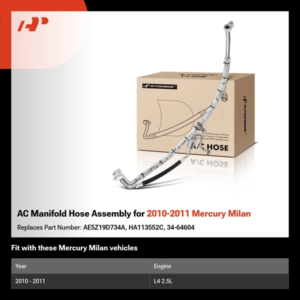 AC Manifold Hose Assembly for 2010-2011 Mercury Milan