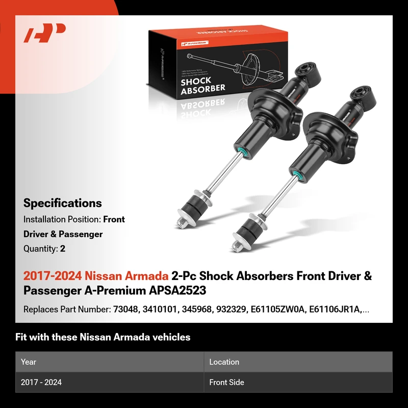 2017-2024 Nissan Armada 2-Pc Shock Absorbers Front Driver & Passenger A-Premium APSA2523