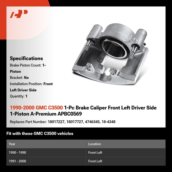 1990-2000 GMC C3500 1-Pc Brake Caliper Front Left Driver Side 1-Piston A-Premium APBC0569