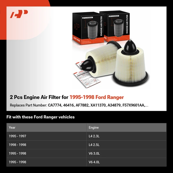 2 Pcs Engine Air Filter for 1995-1998 Ford Ranger