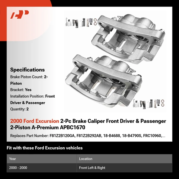 2000 Ford Excursion 2-Pc Brake Caliper Front Driver & Passenger 2-Piston A-Premium APBC1670
