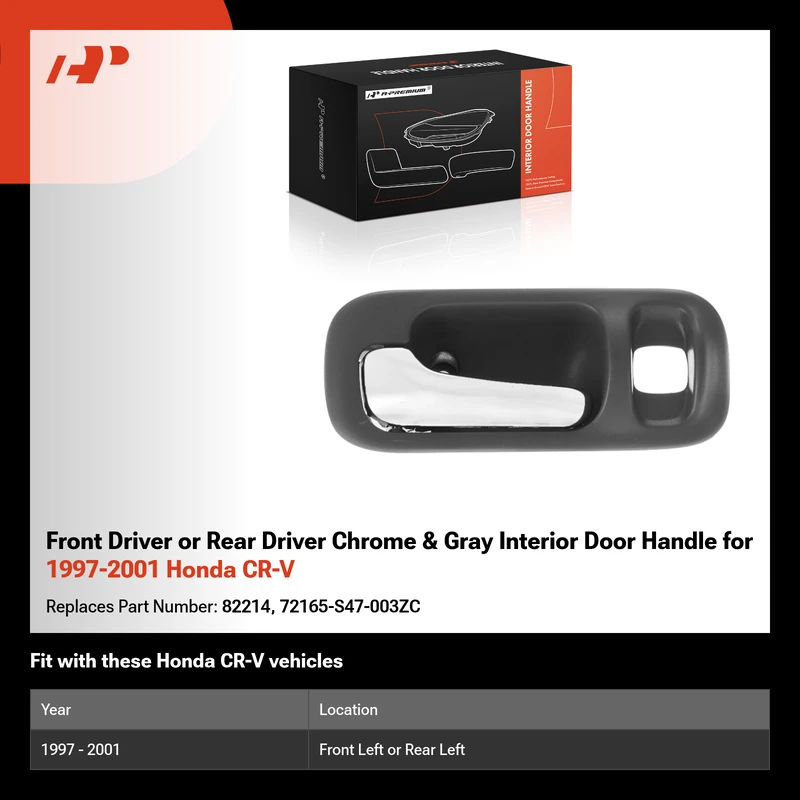 Front Driver or Rear Driver Chrome & Gray Interior Door Handle for 1997-2001 Honda CR-V