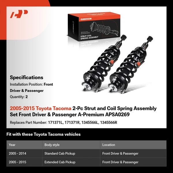2005-2015 Toyota Tacoma 2-Pc Strut and Coil Spring Assembly Set Front Driver & Passenger A-Premium APSA0269