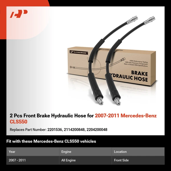 2 Pcs Front Brake Hydraulic Hose for 2007-2011 Mercedes-Benz CLS550