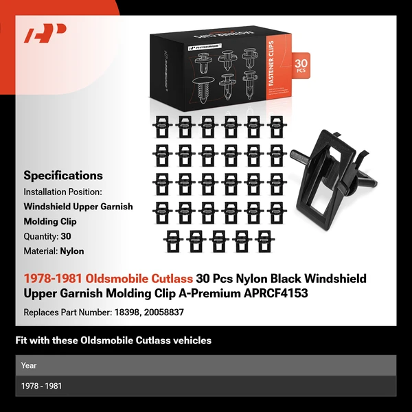 1978-1981 Oldsmobile Cutlass 30 Pcs Nylon Black Windshield Upper Garnish Molding Clip A-Premium APRCF4153