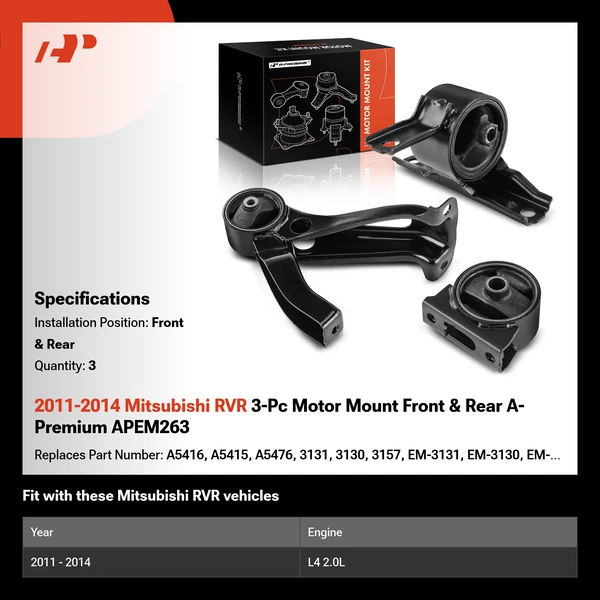 2011-2014 Mitsubishi RVR 3-Pc Motor Mount Front & Rear A-Premium APEM263