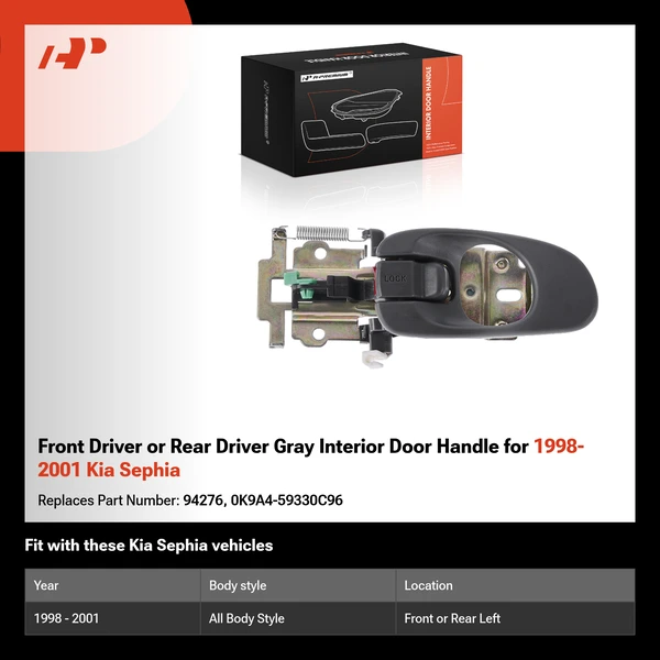 Front Driver or Rear Driver Gray Interior Door Handle for 1998-2001 Kia Sephia