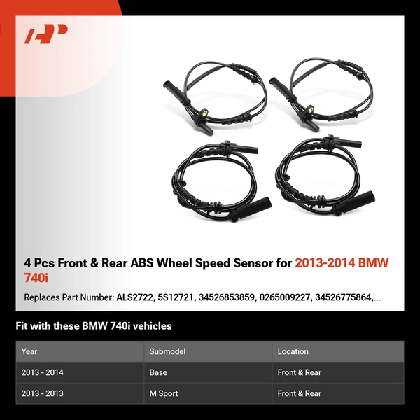 4 Pcs Front & Rear ABS Wheel Speed Sensor for 2013-2014 BMW 740i