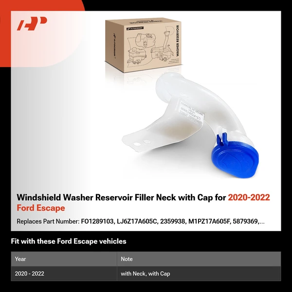 Windshield Washer Reservoir Filler Neck with Cap for 2020-2022 Ford Escape