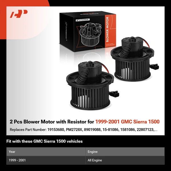 2 Pcs Blower Motor with Resistor for 1999-2001 GMC Sierra 1500