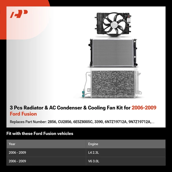 3 Pcs Radiator & AC Condenser & Cooling Fan Kit for 2006-2009 Ford Fusion