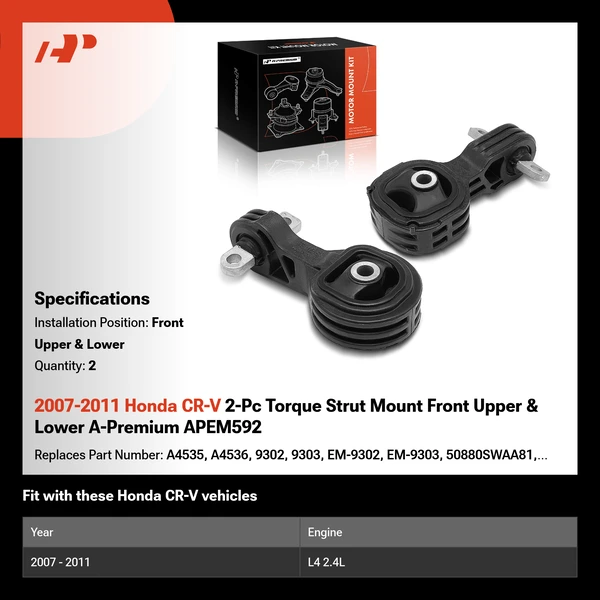 2007-2011 Honda CR-V 2-Pc Torque Strut Mount Front Upper & Lower A-Premium APEM592