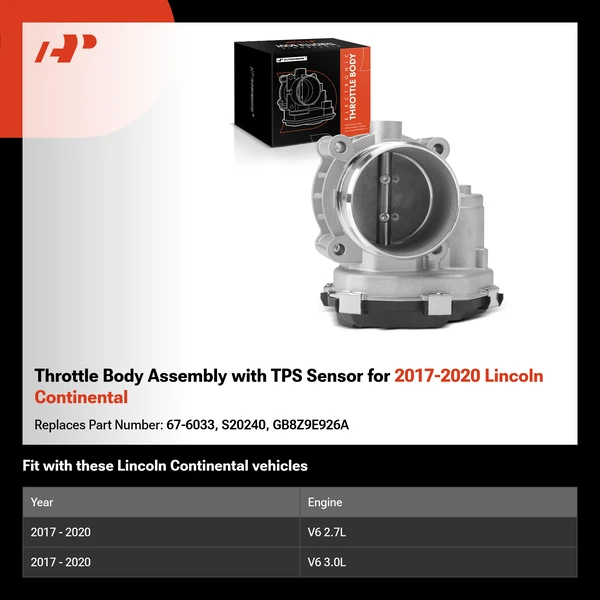 Throttle Body Assembly with TPS Sensor for 2017-2020 Lincoln Continental