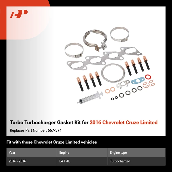 Turbo Turbocharger Gasket Kit for 2016 Chevrolet Cruze Limited