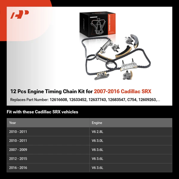 12 Pcs Engine Timing Chain Kit for 2007-2016 Cadillac SRX