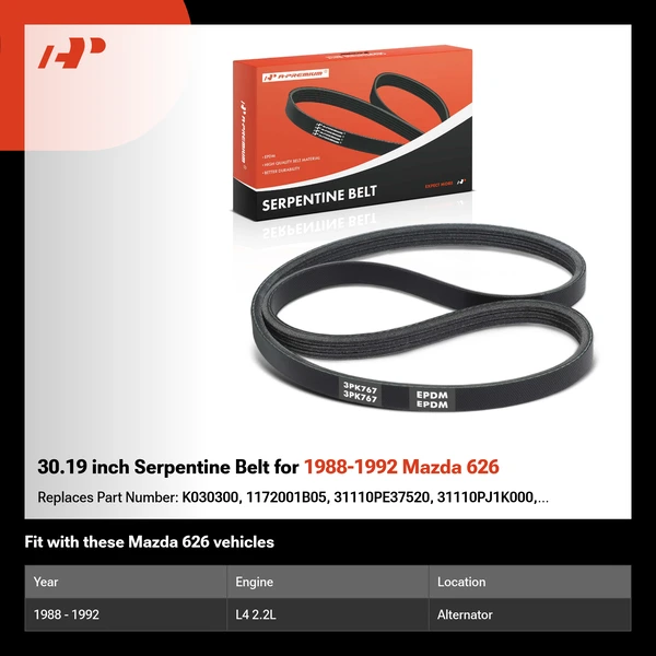 30.19 inch Serpentine Belt for 1988-1992 Mazda 626