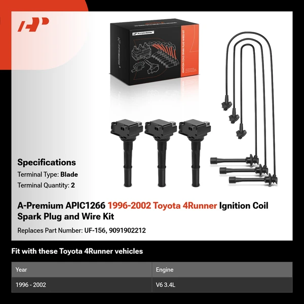 A-Premium APIC1266 1996-2002 Toyota 4Runner Ignition Coil Spark Plug and Wire Kit