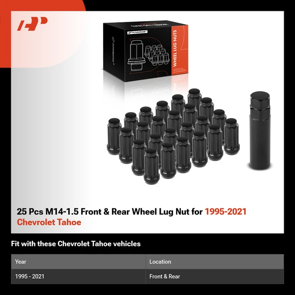 25 Pcs M14-1.5 Front & Rear Wheel Lug Nut for 1995-2021 Chevrolet Tahoe